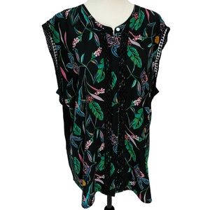 Anthropologie a.n.d.eawy💐Floral Black Sleeveless Top Blouse L